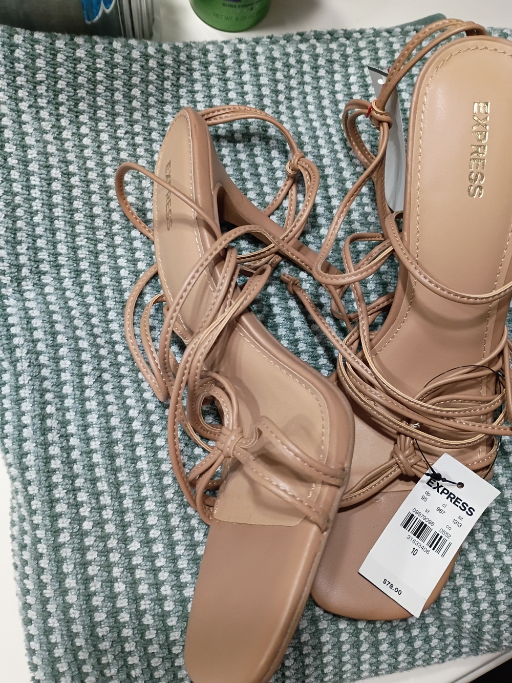 Express Women's Beige Strappy Lace-Up Sandals